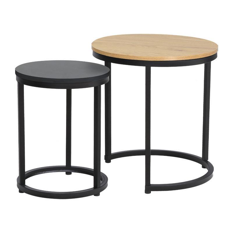 set-2-boithitika-trapezakia-fylliana-fonzy-sonoma-chroma-45x45x48ek1700213402 Σετ 2 Βοηθητικα Τραπεζακια Fylliana Fonzy Sonoma-Μαυρο Χρωμα 45x45x48εκ - Image 1
