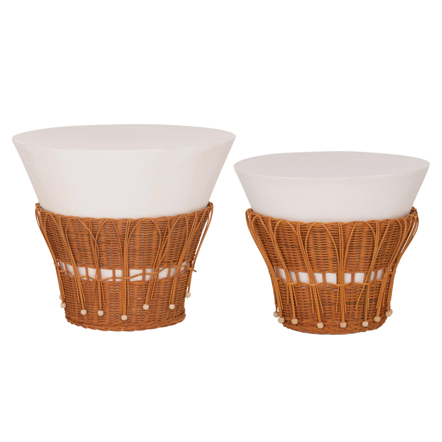 set-2tmch-boithitika-trapezia-fb92113802 Σετ 2τμχ Βοηθητικα Τραπεζια Perral HM21138.02 Fiber Cement Λευκο-Φυσικο Rattan - Image 1