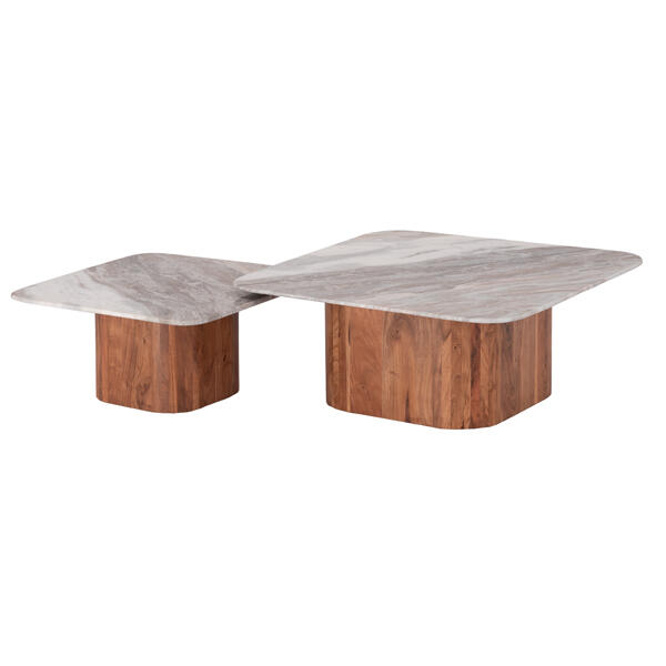 set-2tmch-trapezia-salonioy-fb921079-gkr Σετ 2τμχ Τραπεζια Σαλονιου Volti HM21079 Γκρι Μαρμαρο-Ξυλο Ακακιας - Image 1