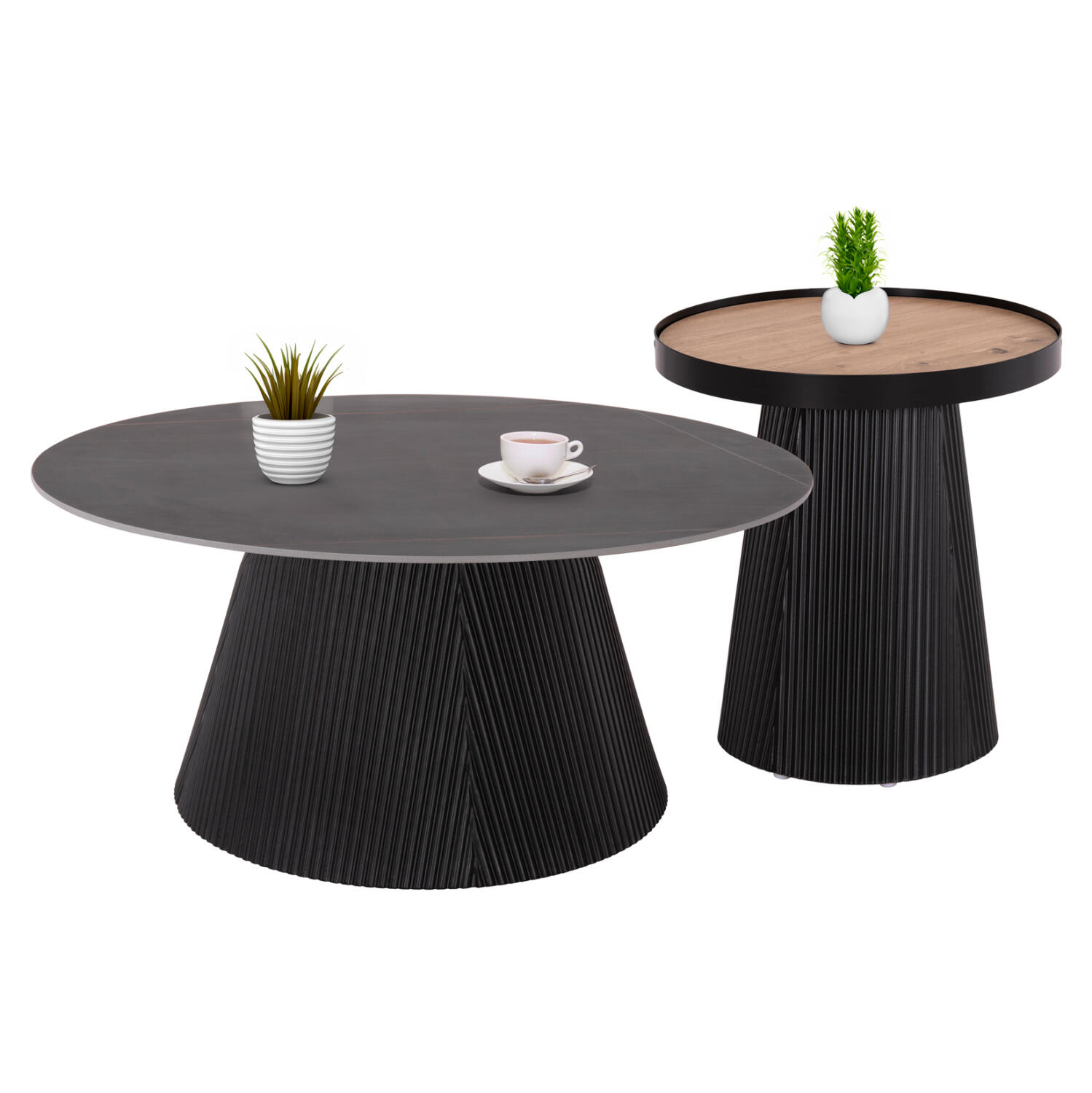 set-2tmch-trapezia-salonioy-fb921081-mdf Σετ 2τμχ Τραπεζια Σαλονιου Duncan HM21081 MDF Και Κεραμικο Top φ80εκ & φ45εκ - Image 1