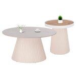Σετ 2τμχ Τραπεζια Σαλονιου Duncan HM21082 MDF Κρεμ Και Κεραμικο Top φ80εκ & φ45εκ