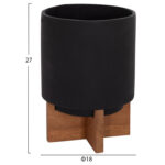 Σετ 3 Γλαστρες Με Teak Βασεις Tanti HM4685.01 Fiber Cement Σε Μαυρο Χρωμα - Image 2