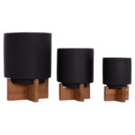 Σετ 3 Γλαστρες Με Teak Βασεις Tanti HM4685.01 Fiber Cement Σε Μαυρο Χρωμα - Image 6