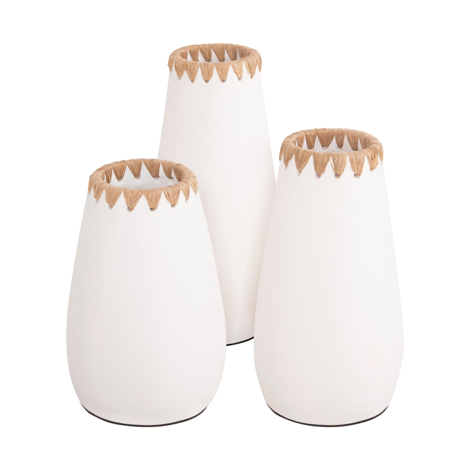 set-3tmch-diakosmitika-baza-fb94373-tera Σετ 3τμχ Διακοσμητικα Βαζα HM4373 Τερακοτα Σε Λευκο Με Πλεξη Ψαθας Στο Στομιο - Image 1