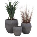 Σετ 3τμχ Γλαστρες Σειρα Gardener HM4725 Fiberclay-Σε Σκουρο Cement Χρωμα φ55x54υεκ