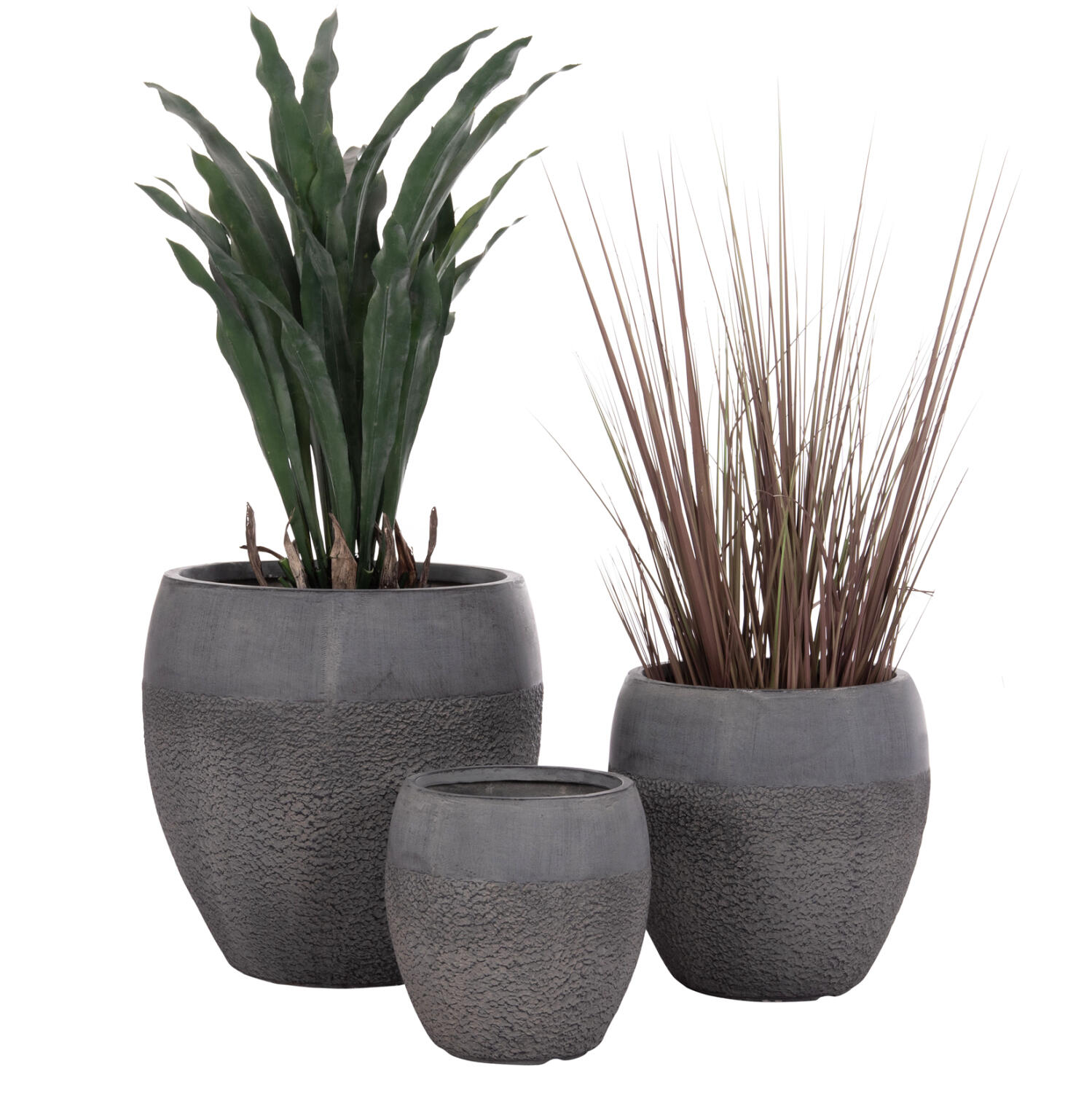 set-3tmch-glastres-fb94725-fiberclay-se- Σετ 3τμχ Γλαστρες Σειρα Gardener HM4725 Fiberclay-Σε Σκουρο Cement Χρωμα φ55x54υεκ - Image 1