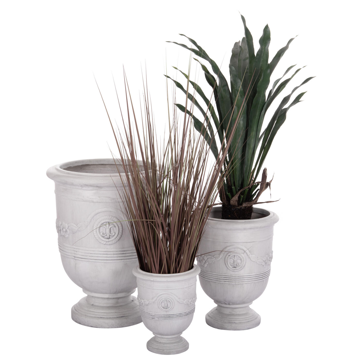 set-3tmch-glastres-me-anaglyfo-fb94729-f Σετ 3τμχ Γλαστρες Με Αναγλυφο Gardener HM4729 Fiberclay-Σε Υπολευκο φ58x72.5υεκ - Image 1