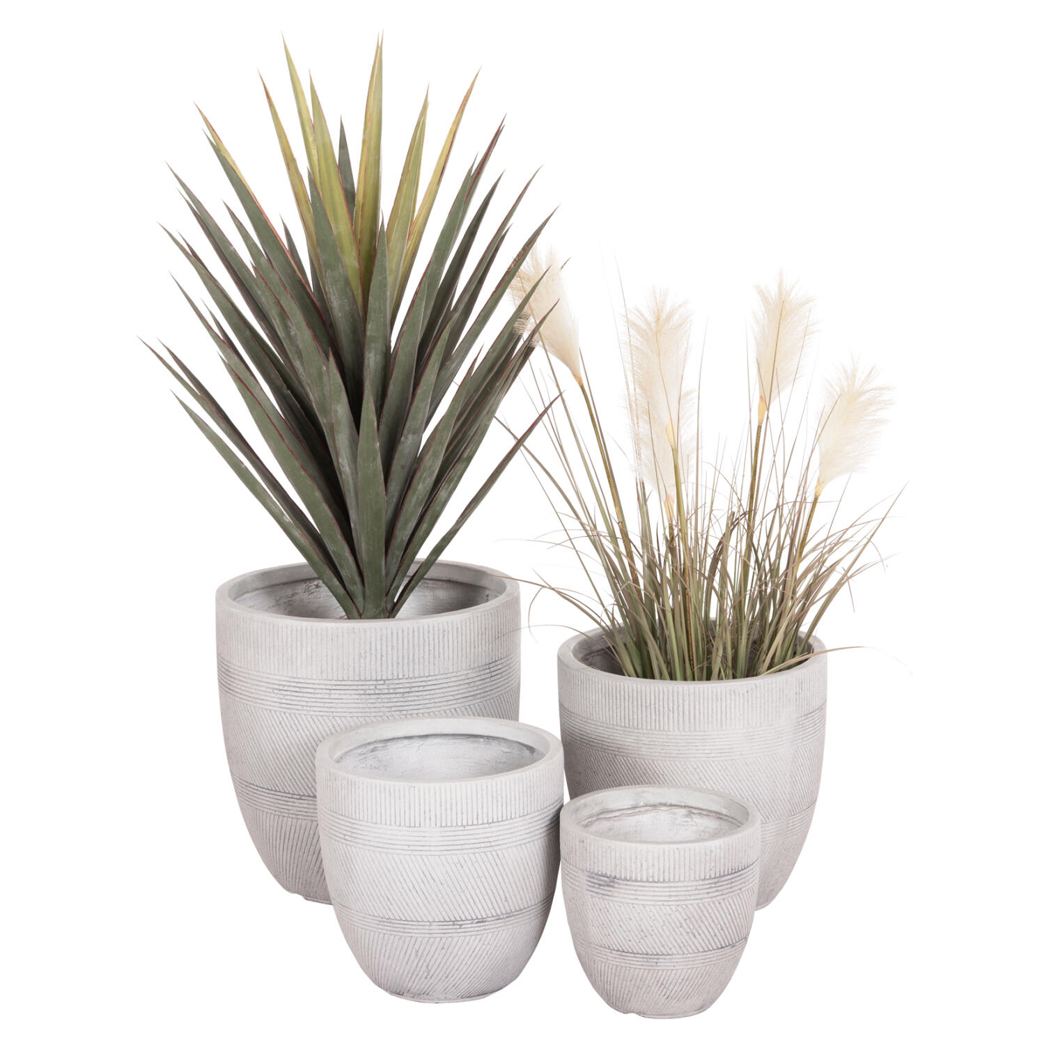 set-4tmch-glastres-stroggyles-fb94719-fi Σετ 4τμχ Γλαστρες Στρογγυλες Σειρα Gardener HM4719 Fiberclay-Χρωμα Cement φ44x43υεκ - Image 1