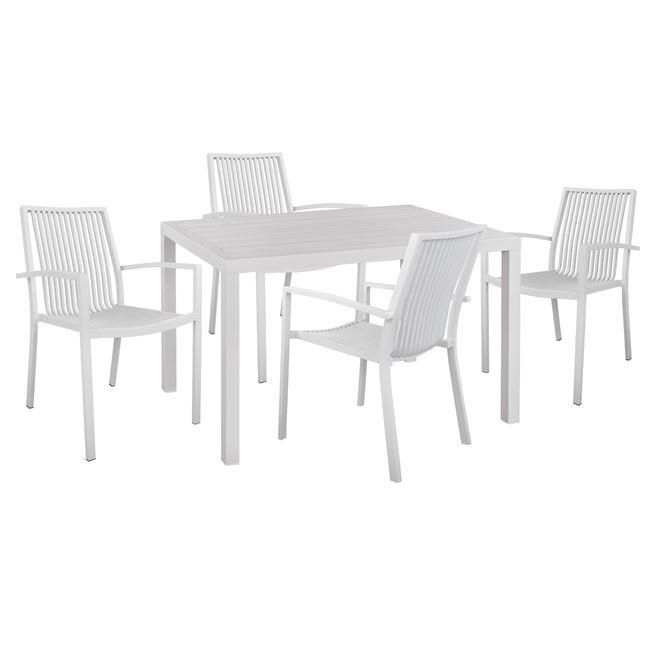 set-5-tmch-aloyminioy-me-trapezi-120ch80 Σετ 5 Τμχ Αλουμινιου Με Τραπεζι 120χ80χ75,5υ Λευκο HM10521 - Image 1