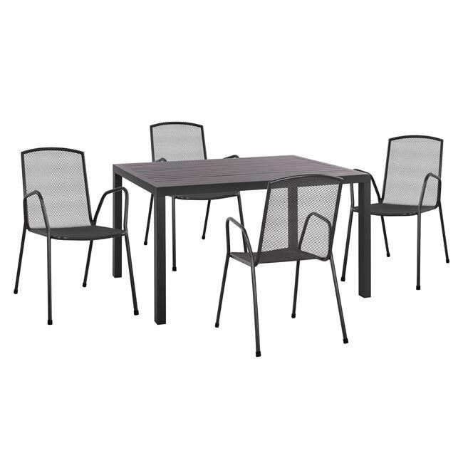 set-5tmch-me-trapezi-140ch80ch755y-aloym Σετ 5τμχ Με Τραπεζι 140χ80χ75,5υ Αλουμινιου & Καρεκλες Μεταλλικες Ανθρακι HM10533 - Image 1