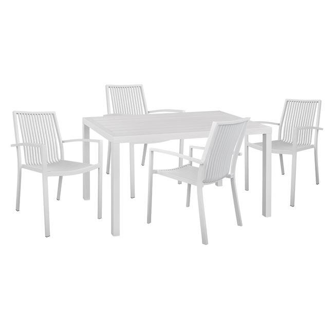 set-5tmch-me-trapezi-140ch80ch755y-karek Σετ 5τμχ Με Τραπεζι 140χ80χ75,5υ & Καρεκλες Αλουμινιου Σε Λευκο Χρωμα HM10527 - Image 1