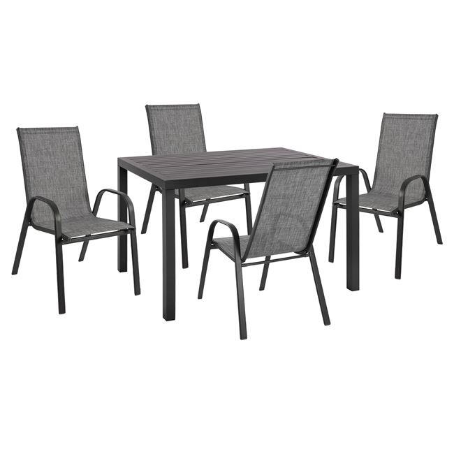 set-5tmch-me-trapezi-aloyminioy-anthraki Σετ 5τμχ HM10525 Με Τραπεζι Αλουμινιου Ανθρακι 120χ80χ75.5υ & 4 Πολυθρονες Leon Γκρι - Image 1