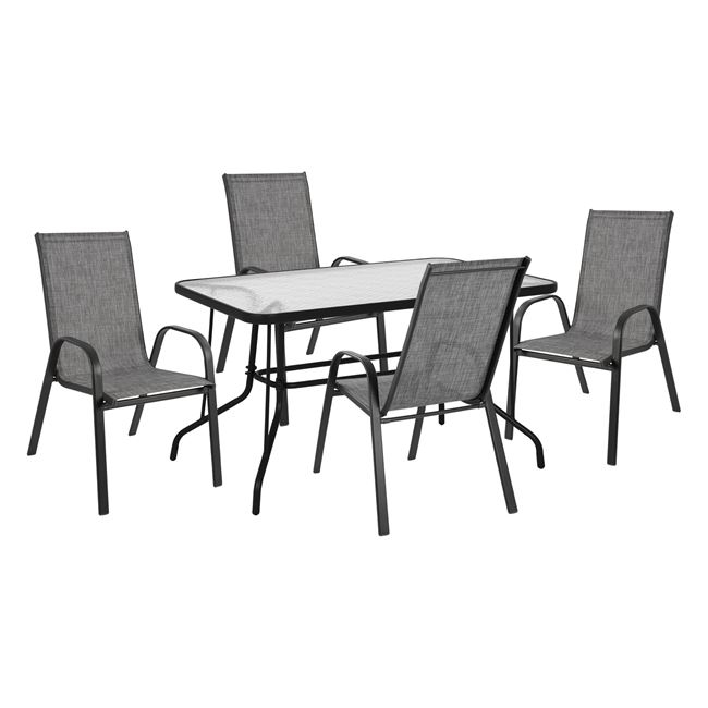 set-5tmch-trapezi-metalliko-hm1056501-12 Σετ 5τμχ HM10565.01 Τραπεζι Μεταλλικο 120χ70χ71υ & 4 Πολυθρονες Leon Μεταλλικες Γκρι - Image 1