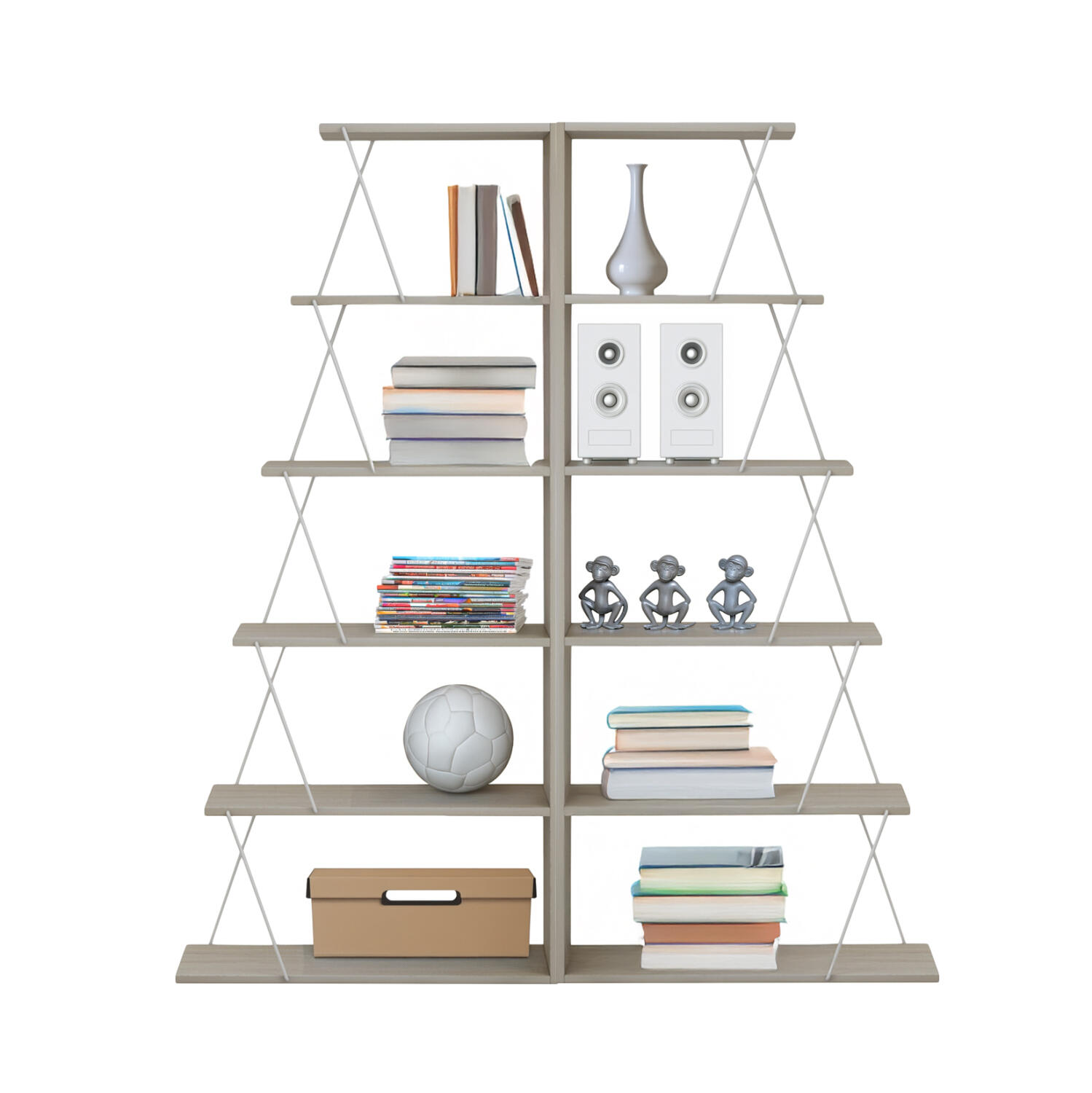 set-bibliothikes-2tmch-fb91177211-melami Σετ Βιβλιοθηκες 2τμχ Mini Tars HM11772.11 Μελαμινη Sonama-Λευκο 65x24x146υεκ.(x2) - Image 1