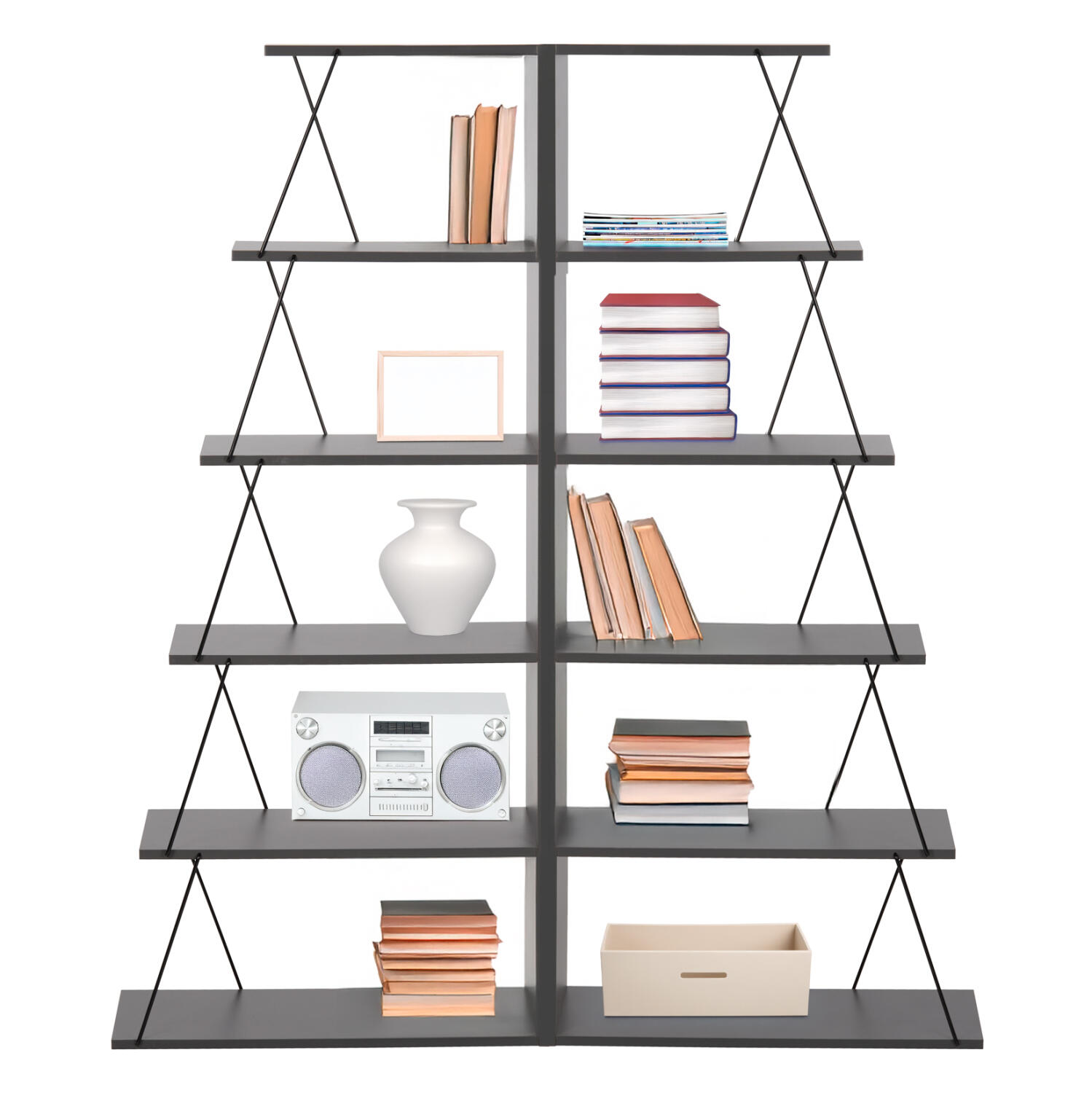 set-bibliothikes-2tmch-fb91177220-melami Σετ Βιβλιοθηκες 2τμχ Mini Tars HM11772.20 Μελαμινη Γκρι-Μαυρο 65x24x146υεκ.(x2) - Image 1