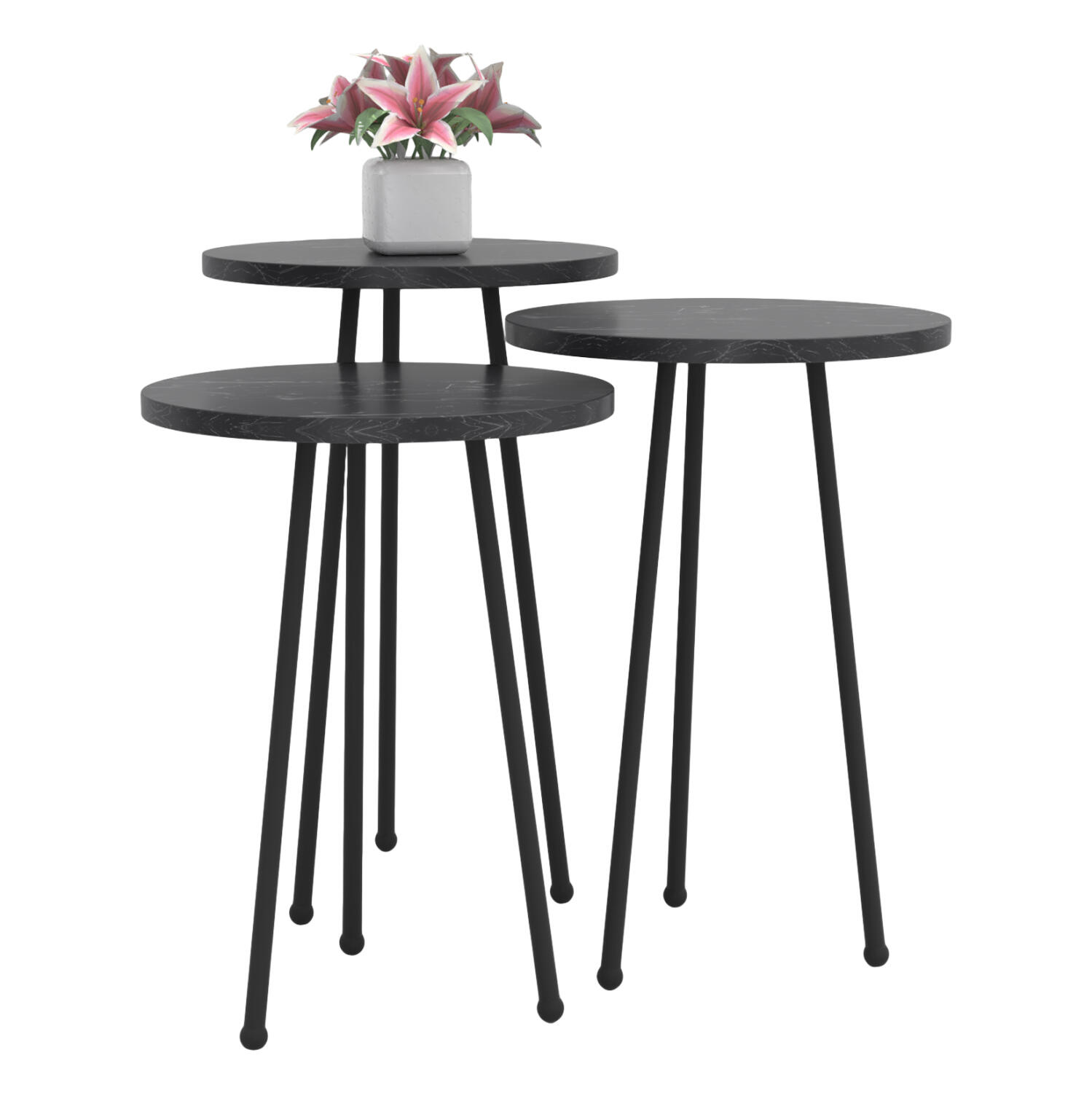 set-boithtrapezakia-fb91817402-melamini- Σετ Βοηθ.τραπεζακια Kissa HM18174.02 Μελαμινη Μαυρο Μαρμαρο-Μαυρα Μεταλ.ποδια - Image 1