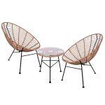 Σετ Εξωτερικου Χωρου 3τμχ Allegra HM10335 Μπεζ Wicker-Μεταλλο