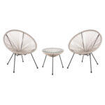 Σετ Εξωτερικου Χωρου 3τμχ Acapulco HM11861.03 P.e.rattan Εκρου-Μεταλλο Σε Μαυρο