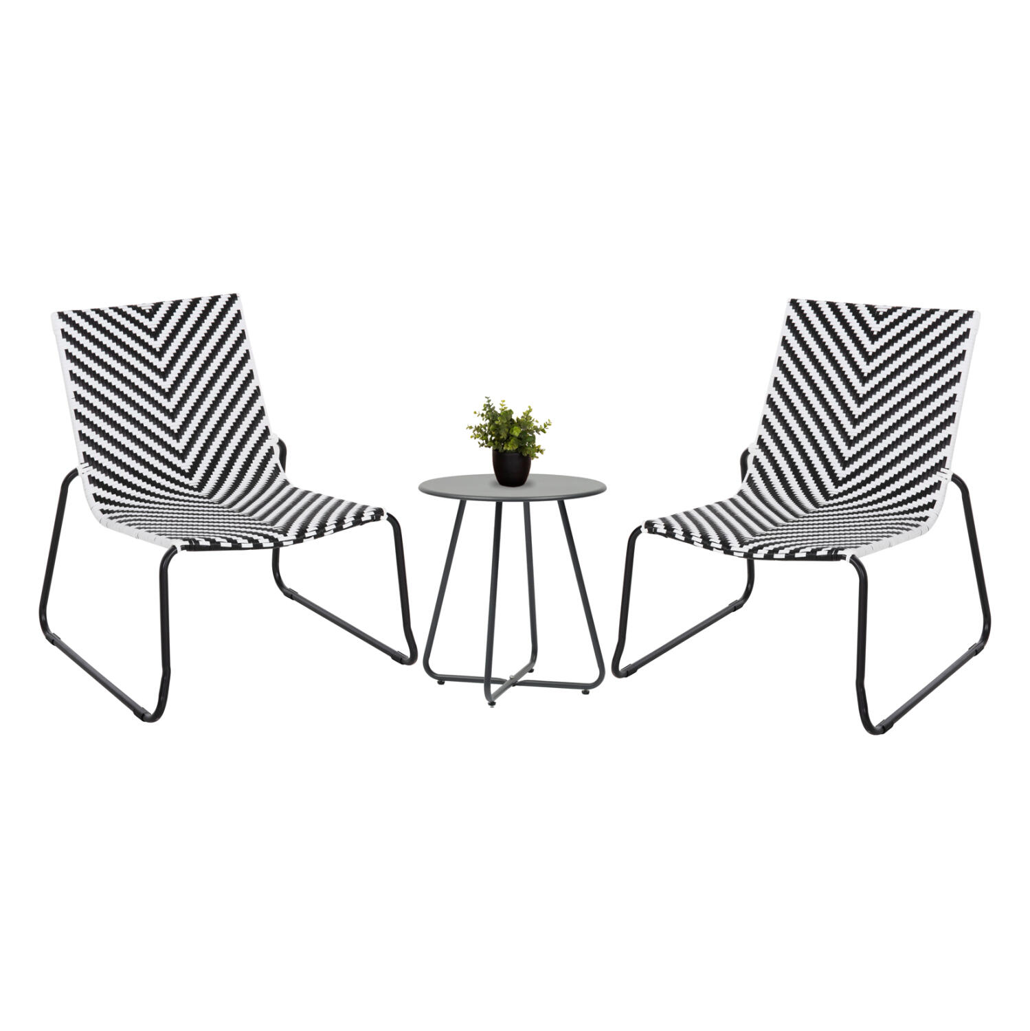 set-lounge-3tmx-exchoroy-fb921193-metall Σετ Lounge 3tmx Εξ.χωρου Pony HM21193 Μεταλλο Σε Γκρι--Συνθ.rattan Σε Λευκο-Μαυρο - Image 1