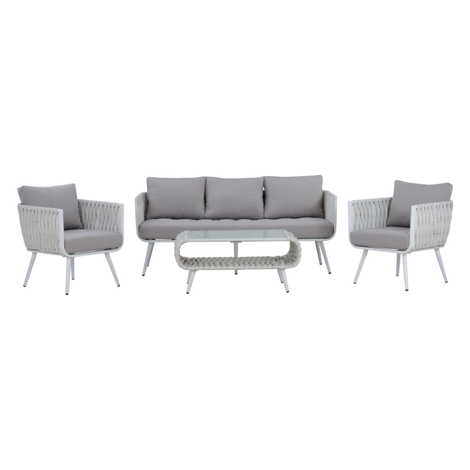 set-saloni-4tmch-aloyminioy-me-wicker-le Σετ Σαλονι 4τμχ Varnamo HM5282.12 Αλουμινιο Λευκο-Σχοινι Strap Γκρι-Γυαλι - Image 1