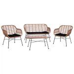 Σετ Σαλονι 4τμχ Allegra HM5460 Μεταλλο & Wicker Σε Μπεζ Χρωμα