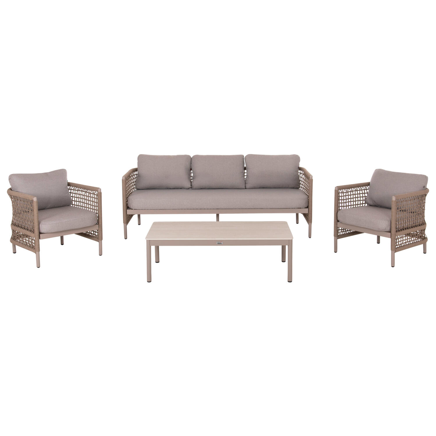 set-saloni-4tmch-fb9625102-aloyminio-sch Σετ Σαλονι 4τμχ Sondra HM6251.02 Αλουμινιο & Σχοινι Καπουτσινο--Μαξιλαρια Σε Μπεζ - Image 1
