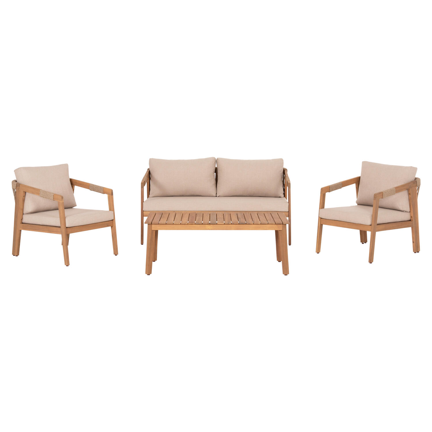 set-saloni-4tmch-fb96442-xylo-akakias-sc Σετ Σαλονι 4τμχ Savanna HM6442 Ξυλο Ακακιας--Σχοινι--Πολυεστερικο Υφασμα Μπεζ - Image 1