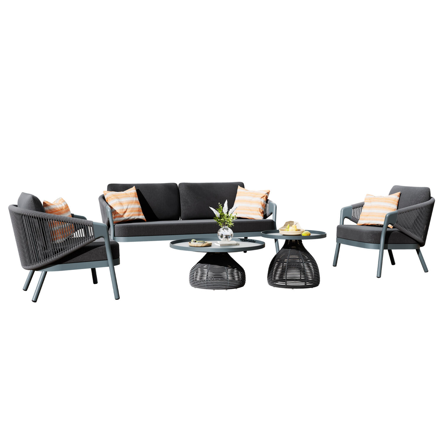 set-saloni-5tmch-fb9647301-skoyro-gkri-a Σετ Σαλονι 5τμχ Driscoll ηm6473.01 Σκουρο Γκρι Αλουμινιο-Σχοινι-Olefin Υφασμα - Image 1