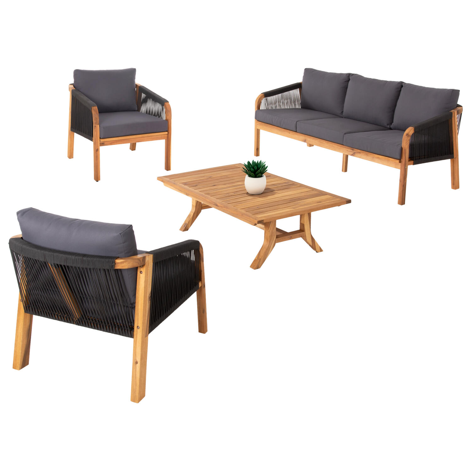 set-saloni-exchoroy-4tmch-fb9608401-xylo Σετ Σαλονι Εξ.χωρου 4τμχ Rosswell HM6084.01 Ξυλο Ακακιας-Σχοινι & Μαξιλαρια Ανθρακι - Image 1