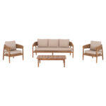 Σετ Σαλονι Εξ.χωρου 4τμχ Terra HM6449 Ξυλο Ακακιας-Σχοινι-Μαξιλαρια Μπεζ