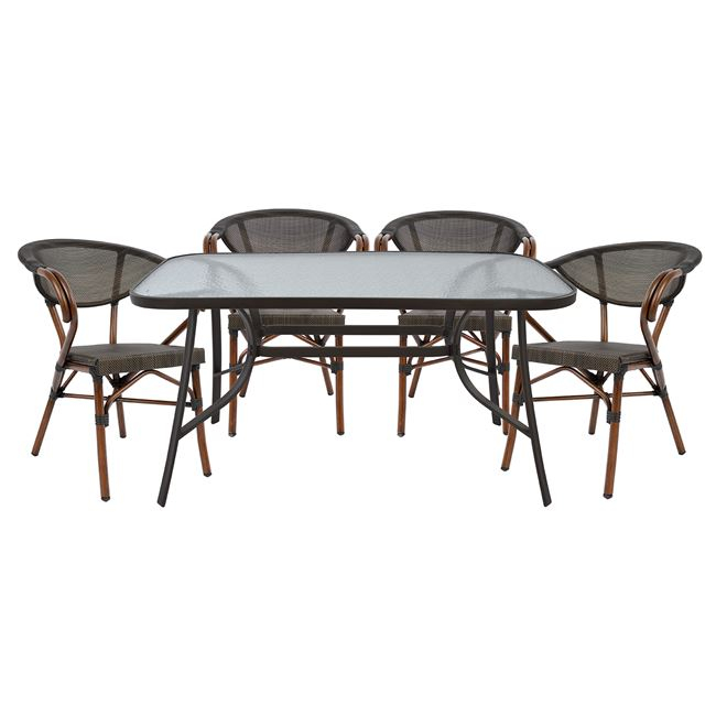 set-trapezaria-5tmch-140x80-4-polythrone Σετ Τραπεζαρια 5τμχ 140x80 & 4 Πολυθρονες Bamboo Look Καφε - Image 1