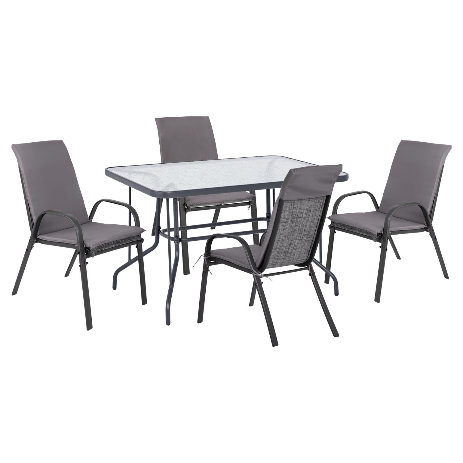set-trapezarias-5tmch-fb91056801-karekle Σετ Τραπεζαριας 5τμχ HM10568.01 Καρεκλες Με Μαξιλαρι & Τραπεζι 120x70 - Γκρι - Image 1