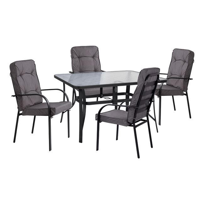 set-trapezarias-5tmx-trapezi-140ch80ch72 Σετ Τραπεζαριας 5tmx Τραπεζι 140χ80χ72υεκ.και 4 Πολυθρονες Μεταλλο Γκρι HM10562.01 - Image 1