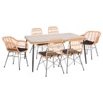 Σετ Τραπεζαριας 7τμχ Allegra HM10495 Wicker Μπεζ-Μεταλλο Μαυρο