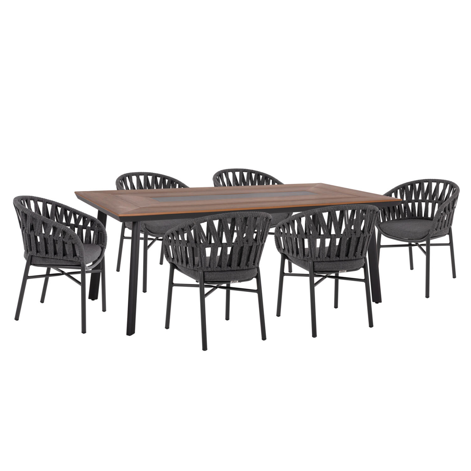 set-trapezarias-7tmch-fb91082901-aloymin Σετ Τραπεζαριας 7τμχ Taber HM10829.01 Αλουμινιο Σκουρο Γκρι--Polywood--P.e.σχοινι - Image 1
