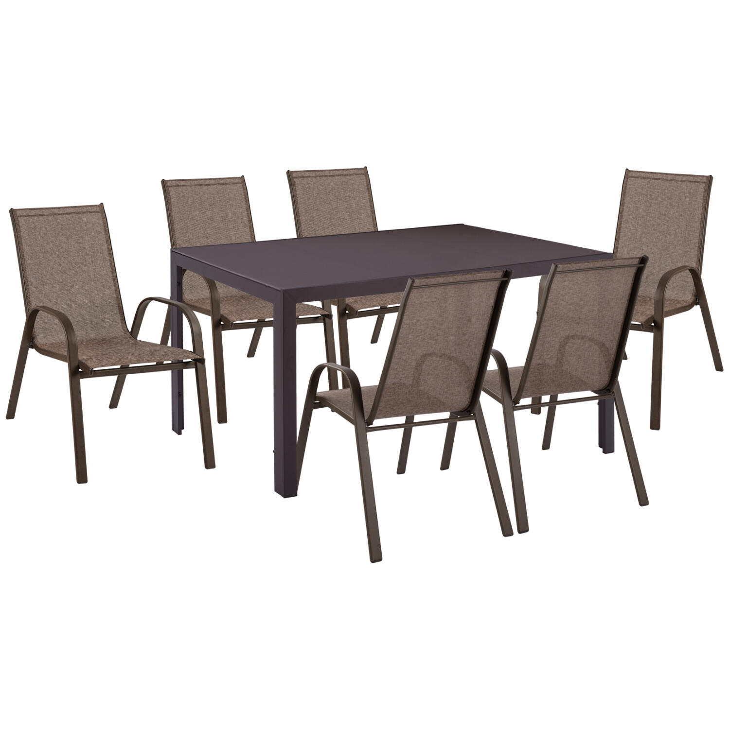set-trapezarias-7tmch-fb91085602-trapezi Σετ Τραπεζαριας 7τμχ Leon HM10856.02 Τραπεζι & 6 Καρεκλες-- Μεταλλο & Textilene Καφε - Image 1