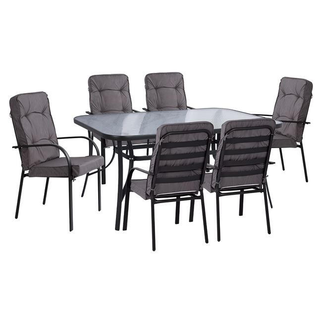 set-trapezarias-7tmx-me-trapezi-160ch90c Σετ Τραπεζαριας 7tmx Με Τραπεζι 160χ90χ72υεκ.και 6 Πολυθρονες Γκρι Μεταλλο HM10564.01 - Image 1