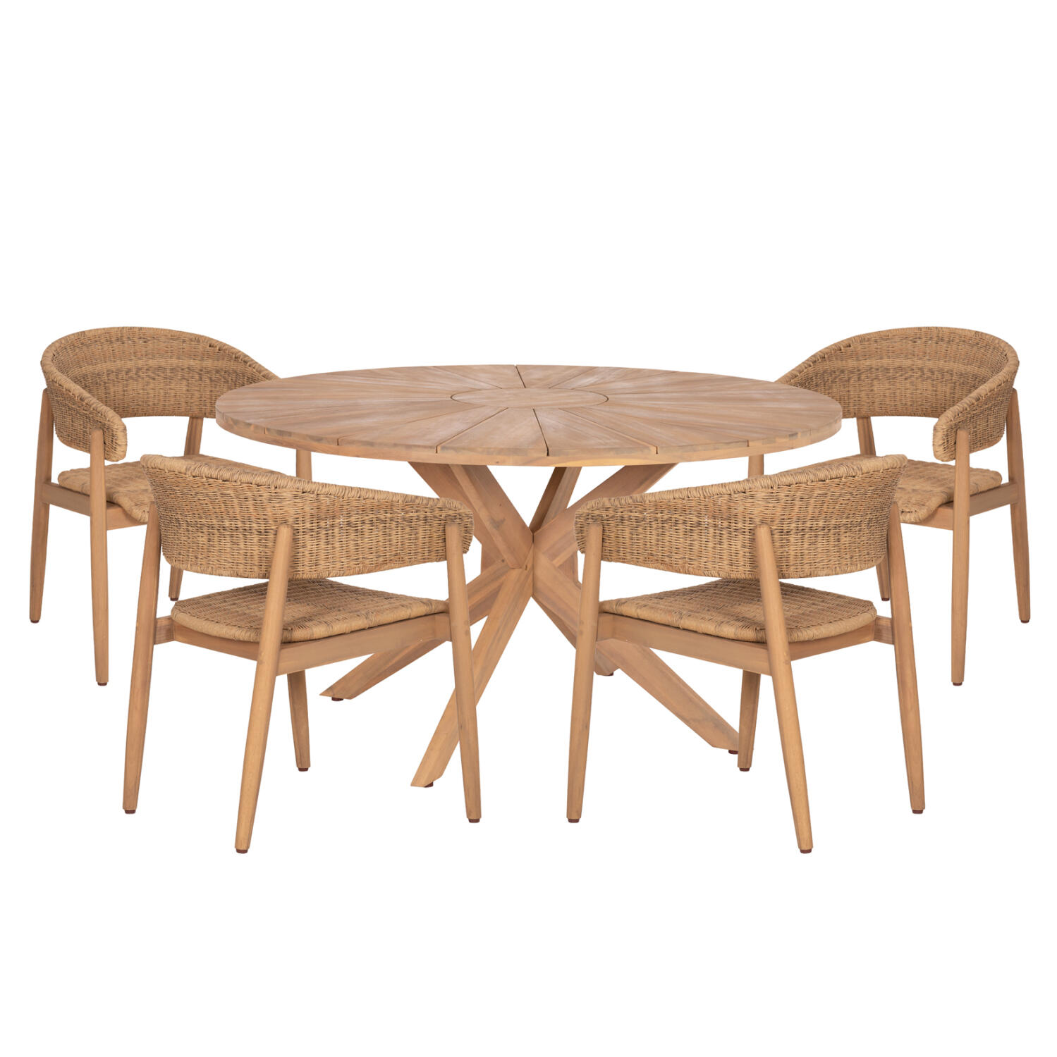 set-trapezarias-exchoroy-5tmch-fb910909- Σετ Τραπεζαριας Εξ.χωρου 5τμχ Corten HM10909 Ξυλο Ακακιας & Σχοινι--Φυσικο - Image 1