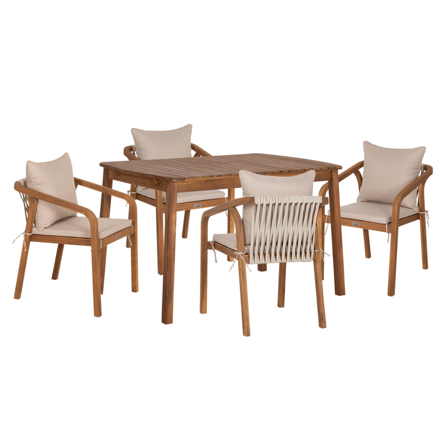set-trapezarias-exchoroy-5tmch-fb910981- Σετ Τραπεζαριας Εξ.χωρου 5τμχ Kroll HM10981 Ξυλο Ακακιας Σε Φυσικο--Μαξιλαρια Μπεζ - Image 1