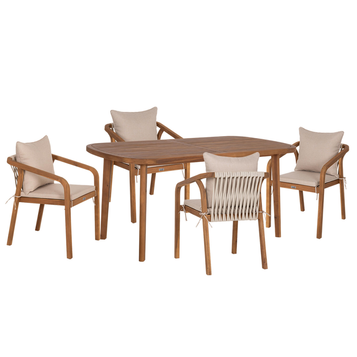 set-trapezarias-exchoroy-5tmch-fb910991- Σετ Τραπεζαριας Εξ.χωρου 5τμχ Debbie HM10991 Ξυλο Ακακιας Φυσικο-Μπεζ Μαξιλαρια - Image 1
