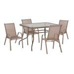Σετ Τραπεζαριας Εξ.χωρου 5τμχ Leon HM5193.04 Τραπεζι-Καρεκλες Μεταλλο Σαμπανι