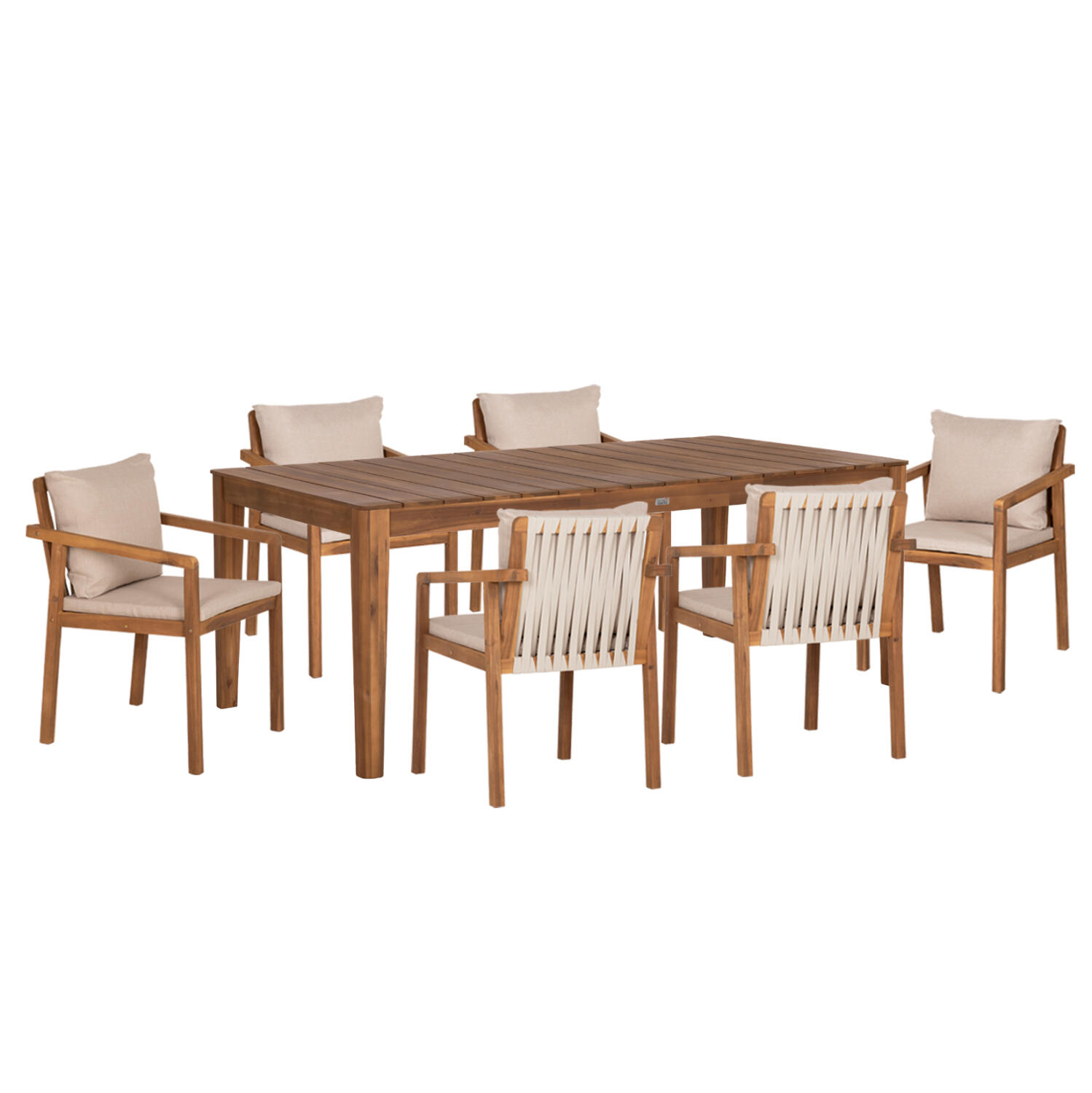 set-trapezarias-exchoroy-7tmch-fb910989- Σετ Τραπεζαριας Εξ.χωρου 7τμχ Nole HM10989 Ξυλο Ακακιας Φυσικο-Μπεζ Μαξιλαρια - Image 1