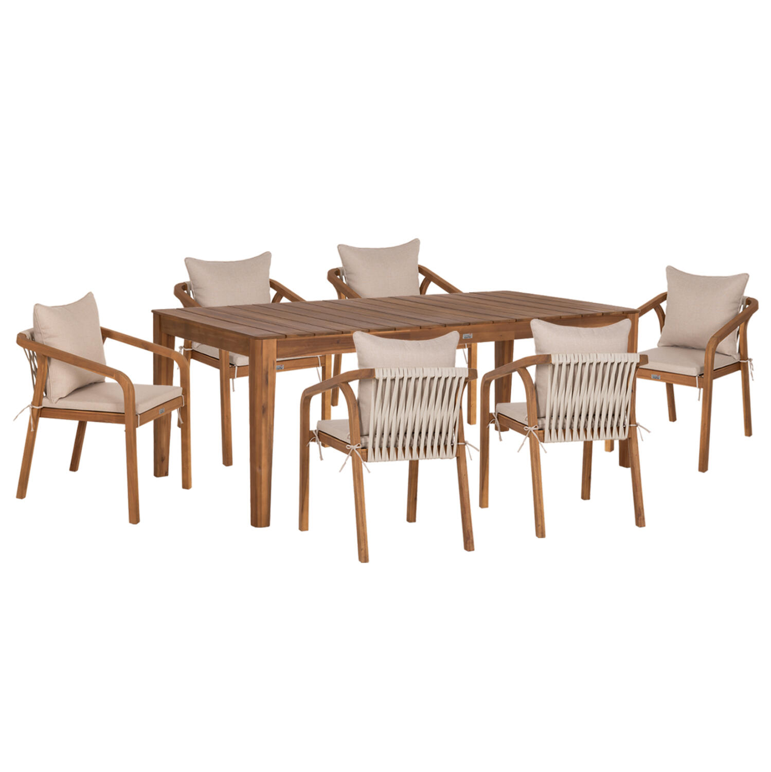 set-trapezarias-exchoroy-7tmch-fb910990- Σετ Τραπεζαριας Εξ.χωρου 7τμχ Kroll HM10990 Ξυλο Ακακιας Φυσικο-Μπεζ Μαξιλαρια - Image 1