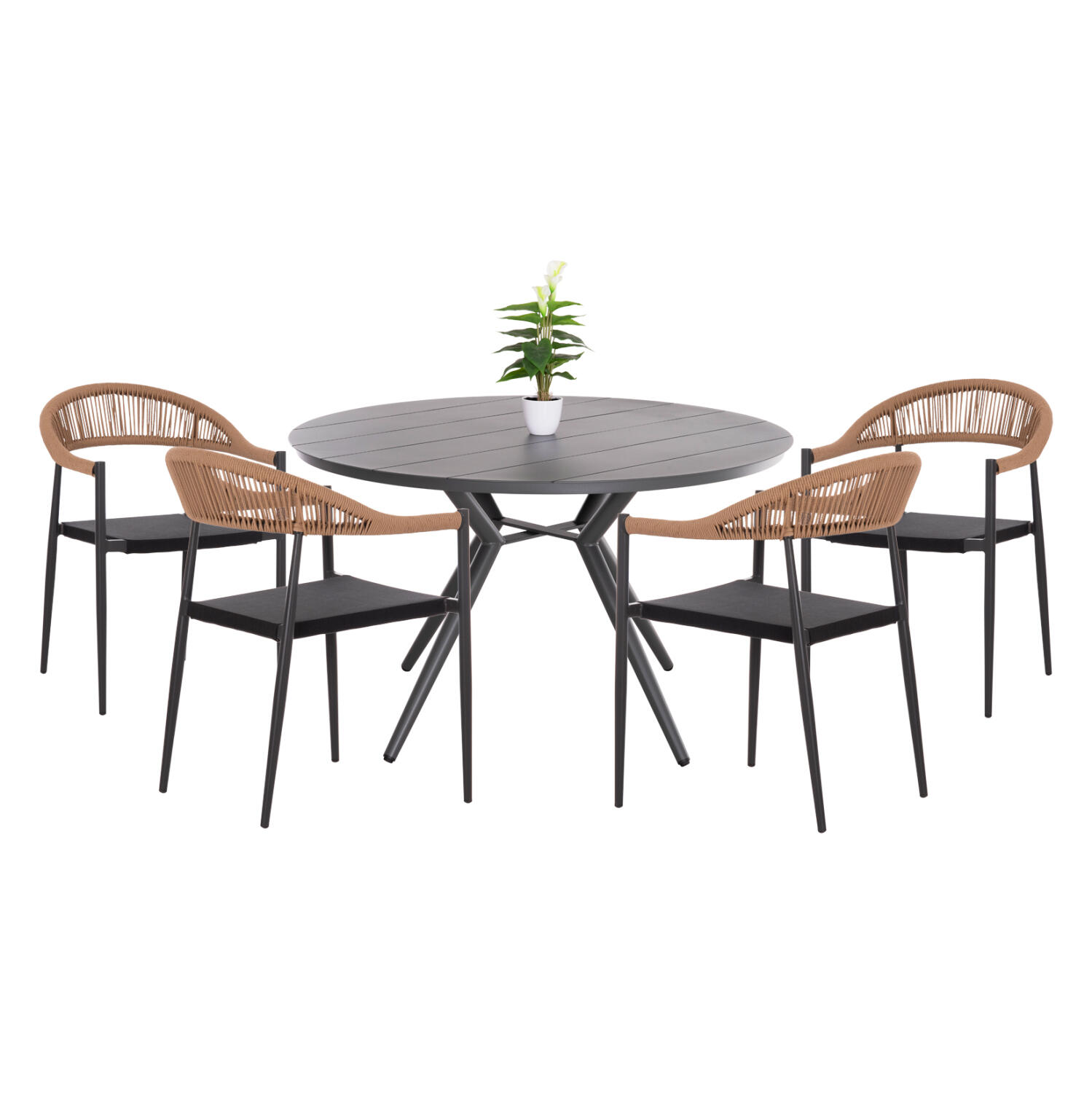 set-trapezarias-exot-choroy-5tmch-fb9211 Σετ Τραπεζαριας Εξωτ. Χωρου 5τμχ Berg HM21134 Σκουρο Γκρι Αλουμινιο--P.e.rattan - Image 1