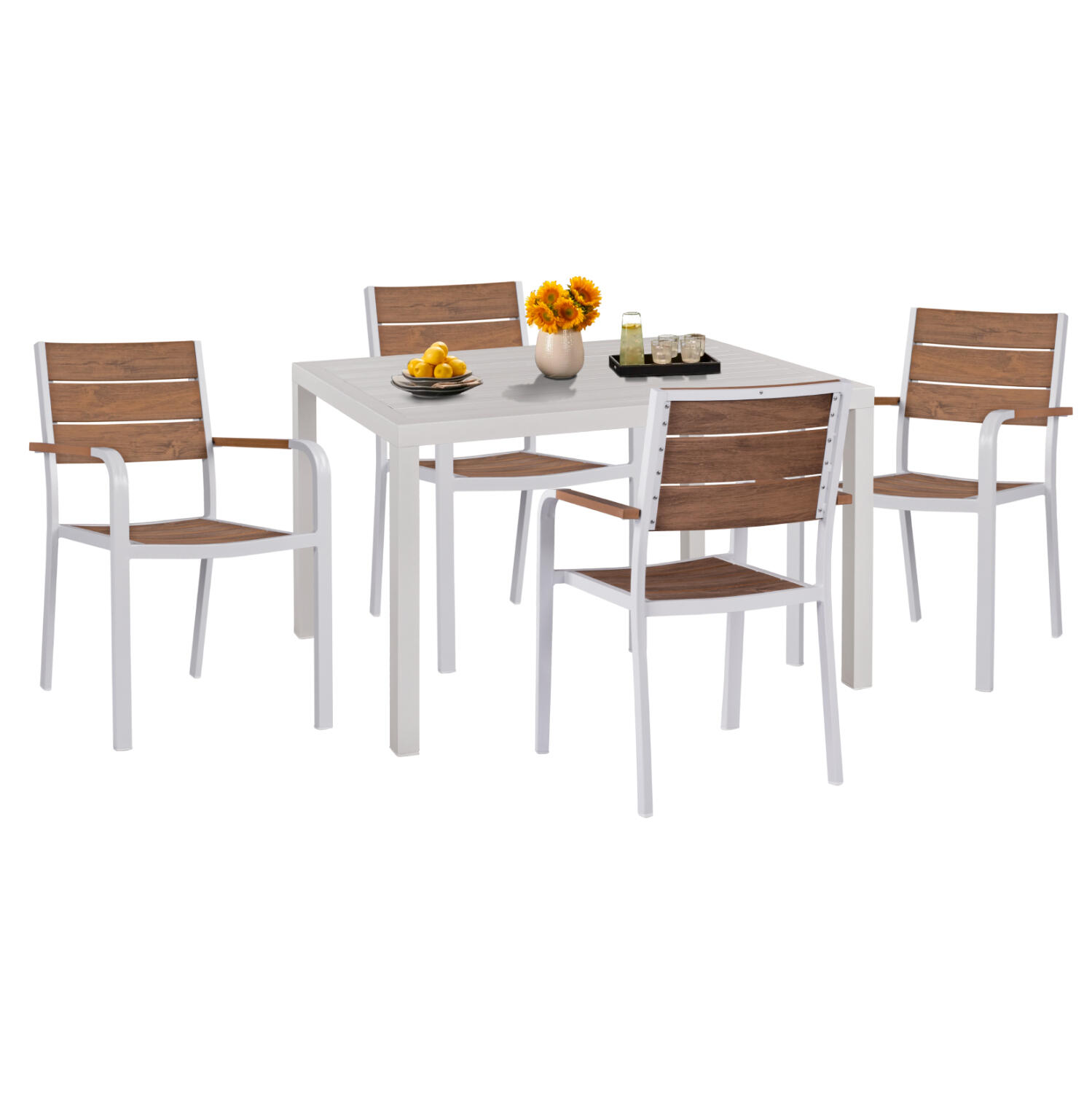set-trapezarias-exotchoroy-fb911879-leyk Σετ Τραπεζαριας Εξωτ.χωρου HM11879 Λευκο 5τμχ Αλουμινιο Και Polywood - Image 1