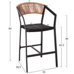 Σκαμπο Αλουμινιου Miri HM5892.15 Μεσαιου Υψους Rattan & Textline Μαυρο Μπεζ 55x56,5x99υ - Image 2
