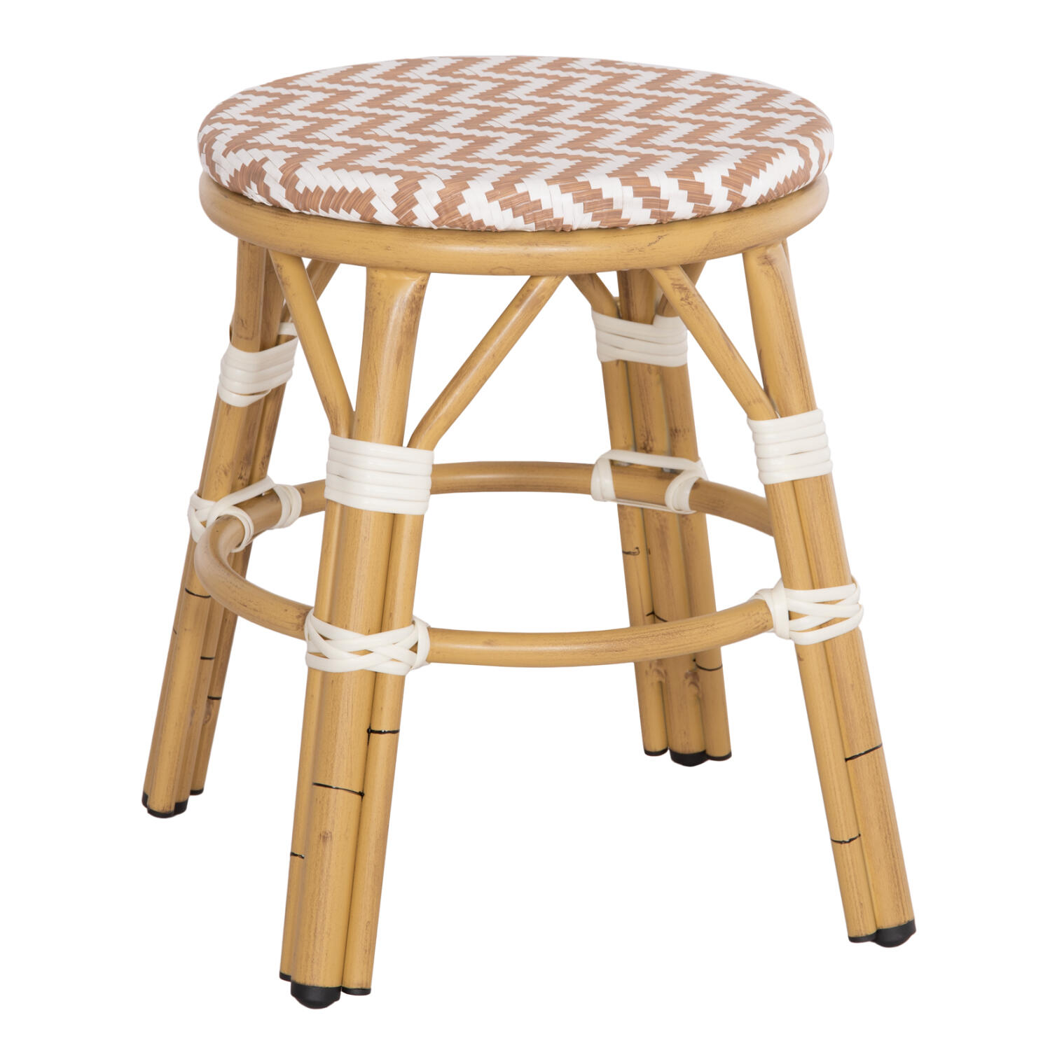 skampo-aloyminioy-fb9628504-bamboo-look- Σκαμπο Αλουμινιου Chino HM6285.04 Bamboo Look-Textilene Λευκο-Καφε φ36x46υεκ. - Image 1