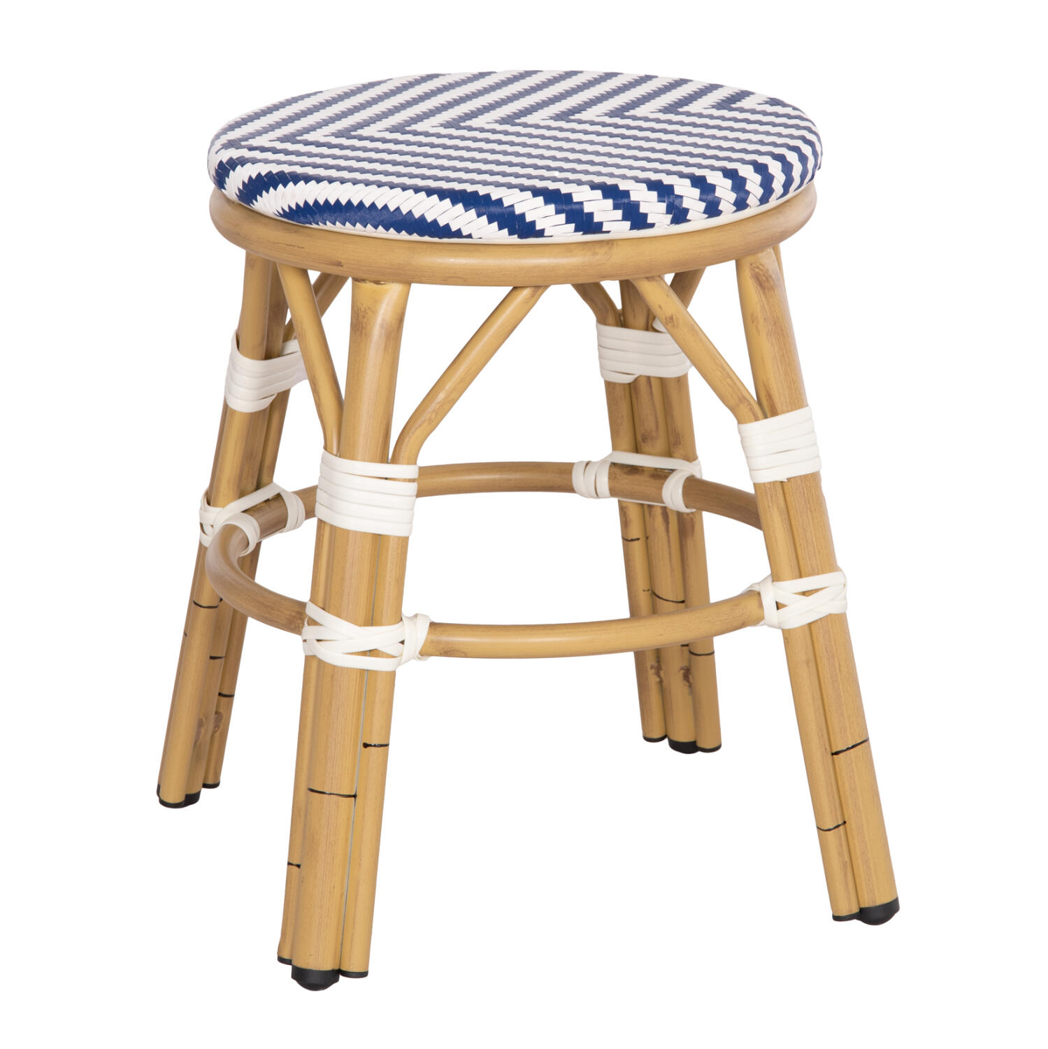 skampo-aloyminioy-fb9628505-bamboo-look- Σκαμπο Αλουμινιου Chino HM6285.05 Bamboo Look-Textilene Λευκο-Μπλε φ36x46υεκ. - Image 1