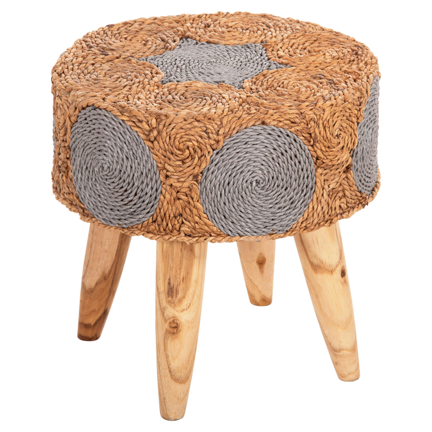 skampo-fb97826-xylo-teak-kai-seagrass-se Σκαμπο Beam HM7826 Ξυλο Τεακ Και Seagrass Σε Φυσικο & Γκρι φ43x45yεκ. - Image 1