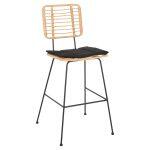 Σκαμπο Μπαρ Allegra HM5455.11 Μεταλλο&Μαξιλαρι Μαυρο-Wicker Μπεζ 56x59x116,5υεκ.